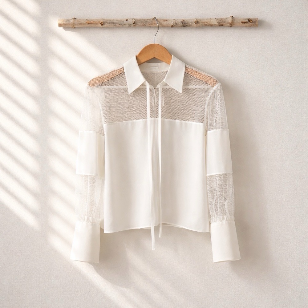 Rebecca Taylor Sheer Mesh and Crepe Blouse Women Large   Beach Classic  Simmer